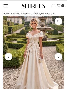 A-Line Princess Off Shoulder Satin Floor Length ivory satin wedding gown with 3D